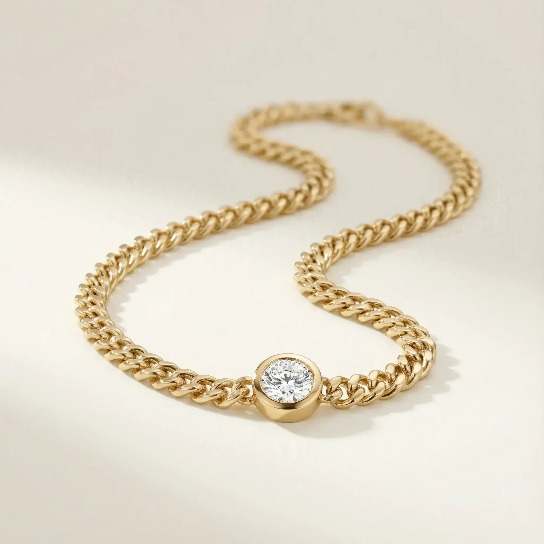 Goldie Paris Yellow Gold Diamond Bezel Classic Curb Chain Necklace