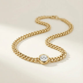 Goldie Paris Yellow Gold Diamond Bezel Classic Curb Chain Necklace