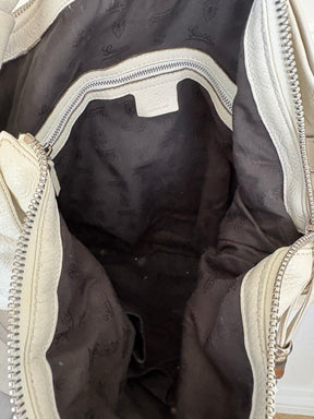 Gucci White Leather Jungle Bamboo Hobo Bag