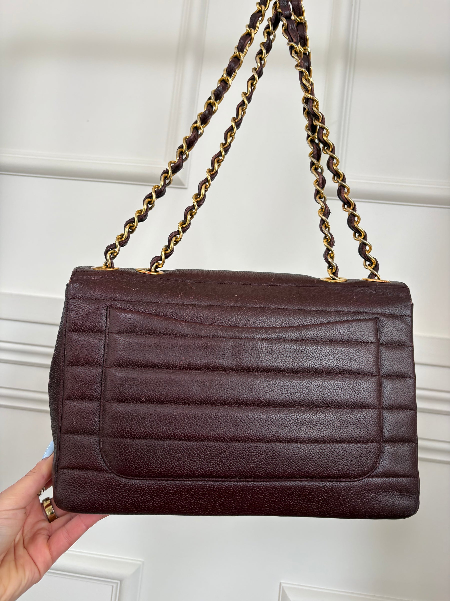 Chanel Vintage Burgundy Flab Bag With Horizontal Quilting