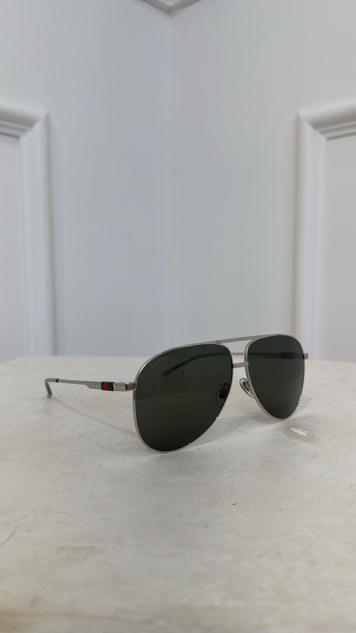 Gucci Silver Oversized Aviator Sunglasses