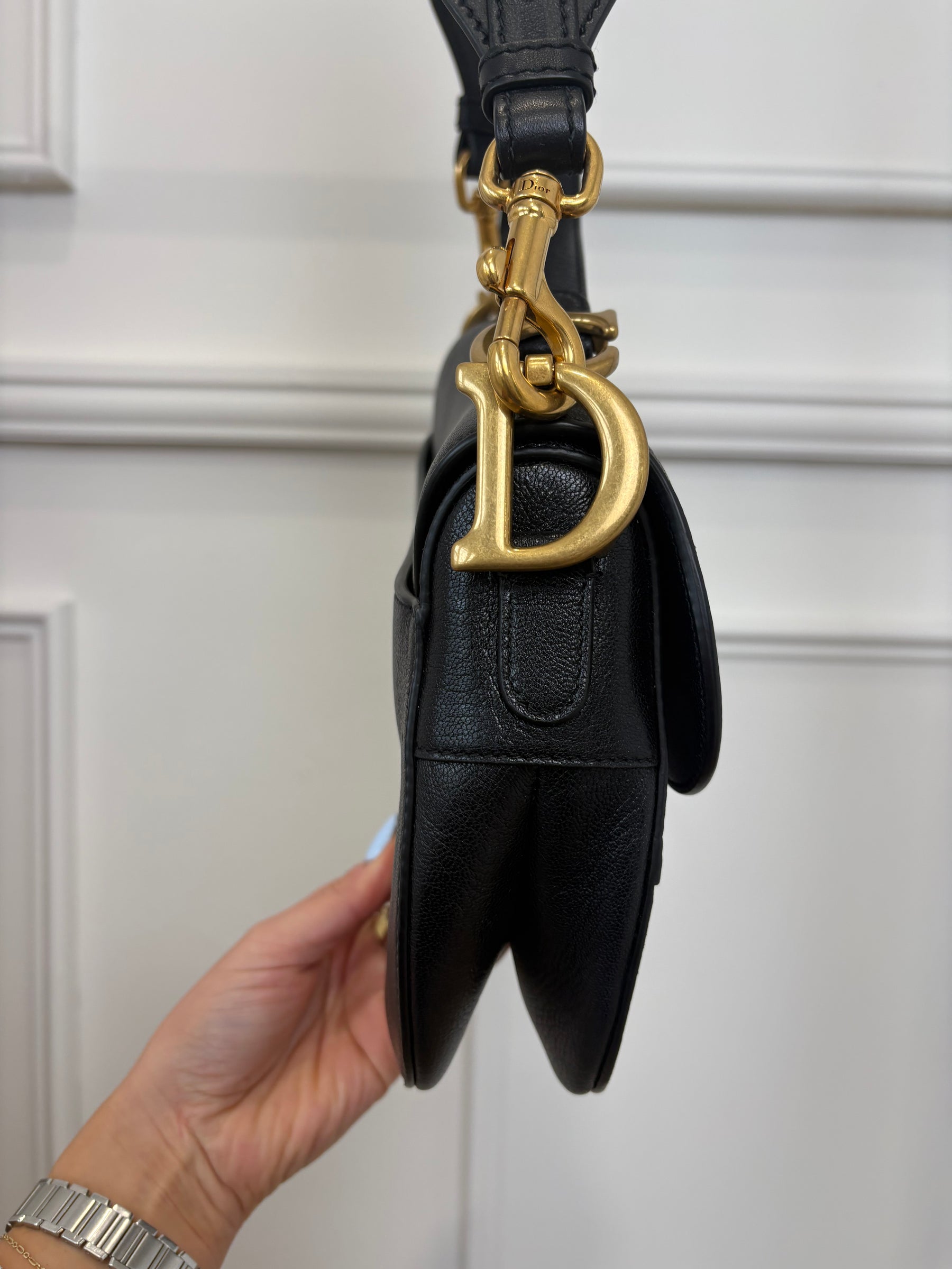 Dior Saddle Bag With Strap Black Grained Leather