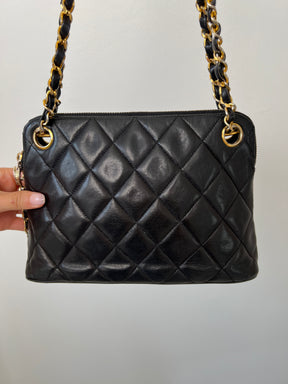 Chanel Black Leather Vintage Quilted Dome Bag