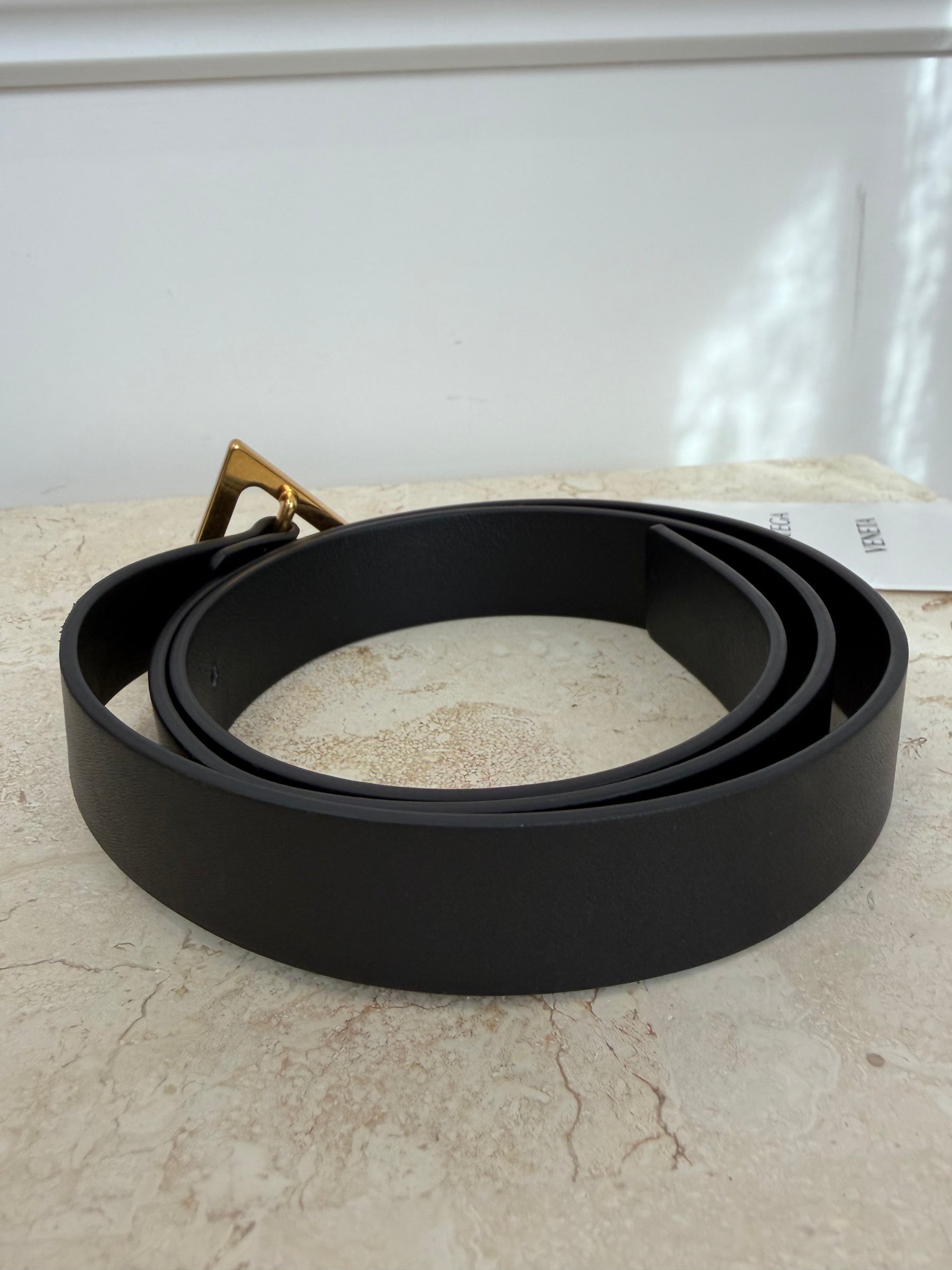 Bottega Veneta Black Leather Triangle Belt, 80