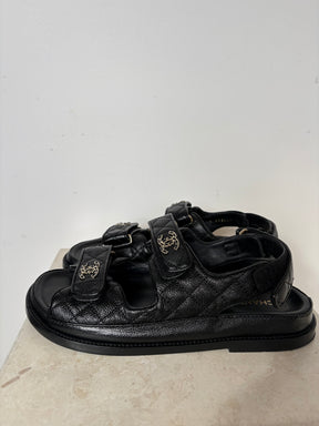 Chanel Black Caviar Leather Dad Sandals, 40 C