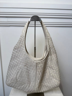 Bottega Veneta White Intrecciato Leather Hobo Shoulder Bag