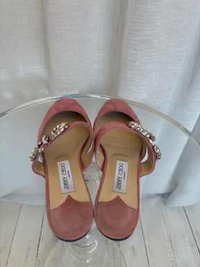 Jimmy Choo Pink Suede Crystal Embellished Flat Mule, 40