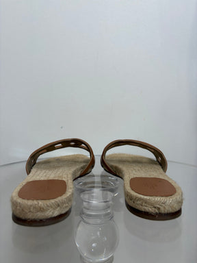 Hermès Tan Leather Espadrille Famosa Slide, 41