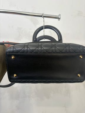 Dior Black Cannage Leather Medium Lady Dior With Gold Hardware