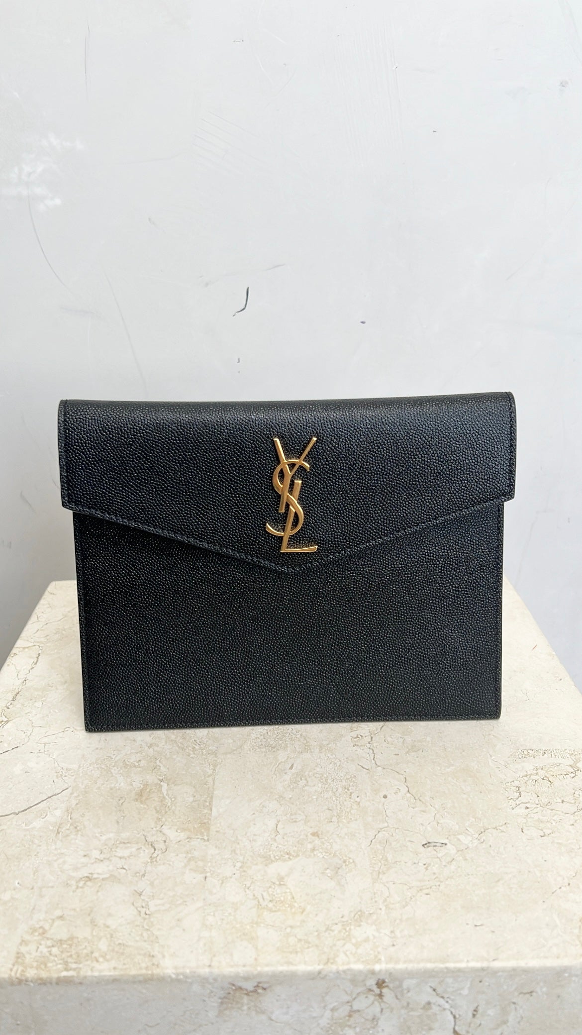 Saint Laurent Black Grained Leather Small Uptown Pouch