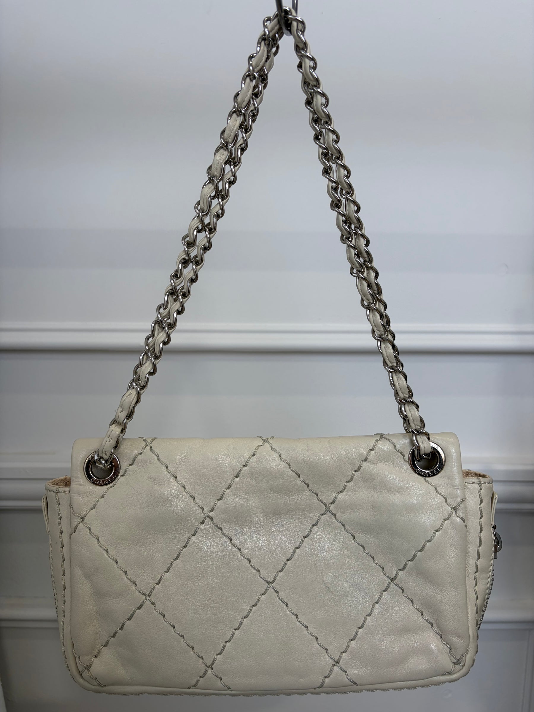Chanel Cream Leather Ultimate Stitch Expandable Flap Bag