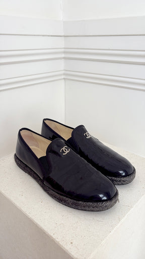 Chanel Black Patent Leather Espadrille, 38 C