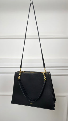Oroton Black Leather Top Handle Gold Frame Shoulder Bag