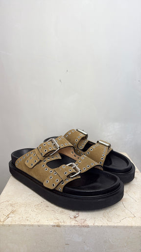 Isabel Marant Khaki Eyelet Slides, 37