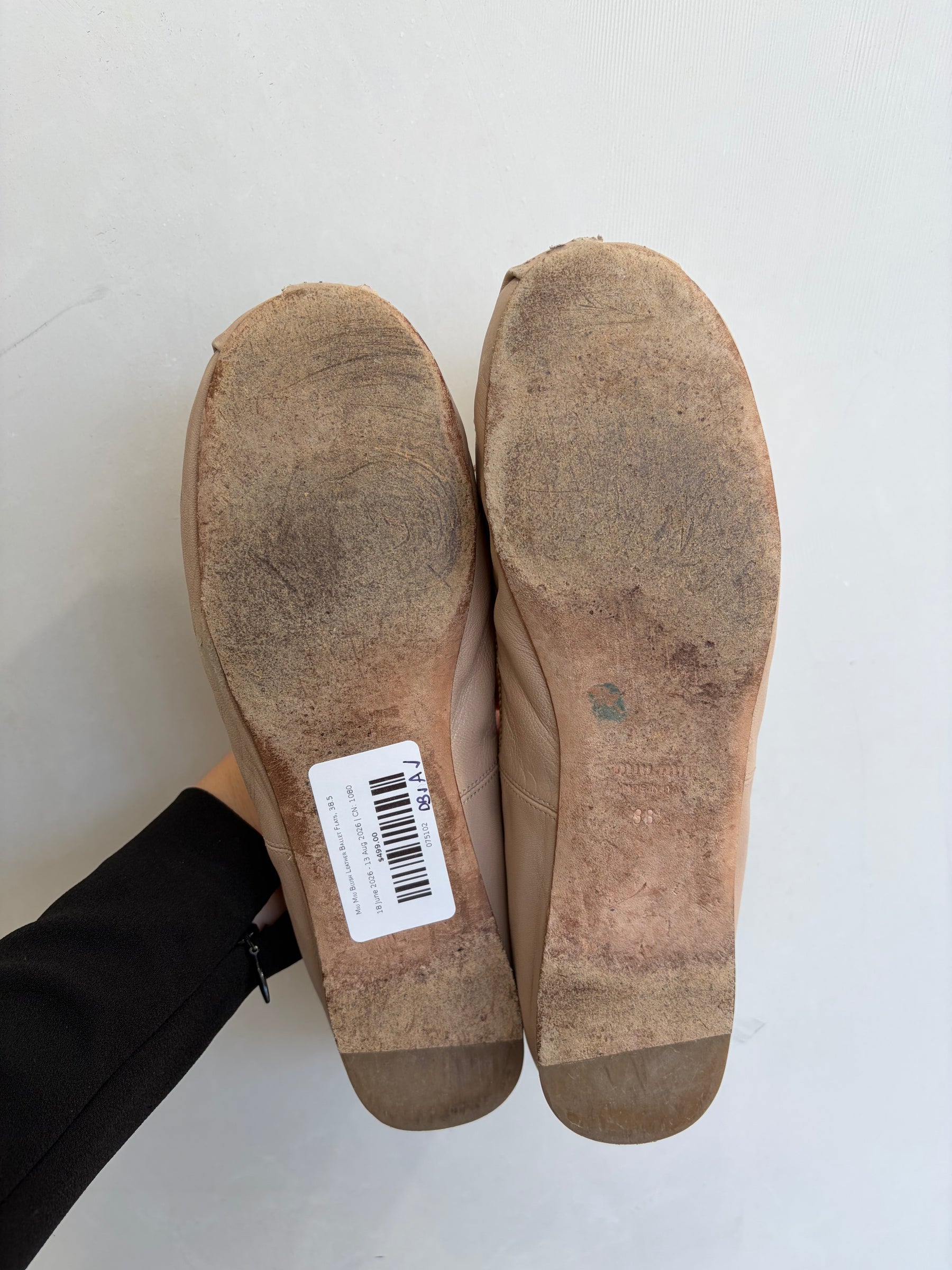 Miu Miu Blush Leather Ballet Flats, 38.5