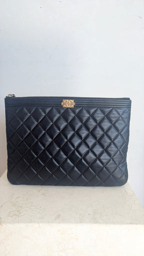 Chanel Black Quilted Leather Medium Boy Pouch