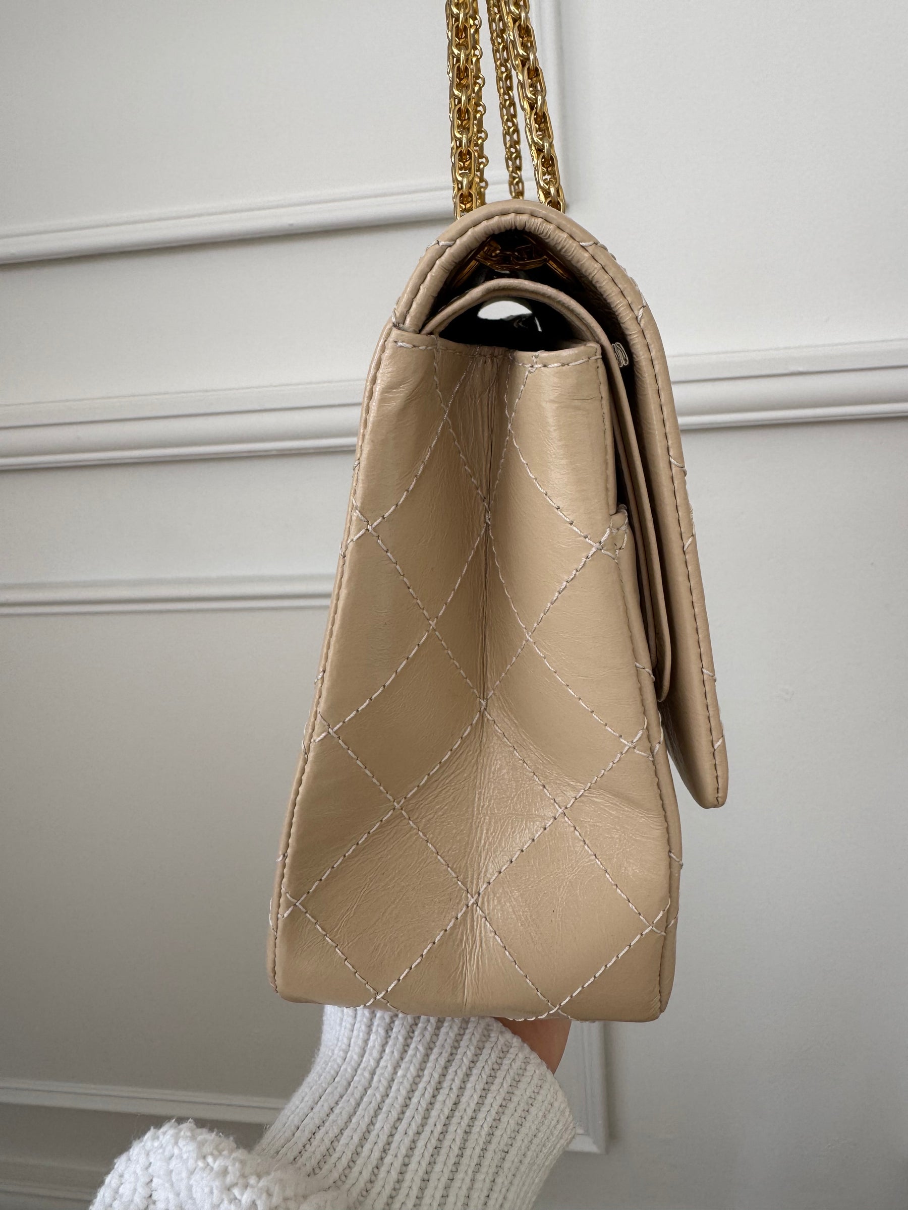 Chanel Beige Patent Leather Reissue 2.55 Jumbo Flap Bag
