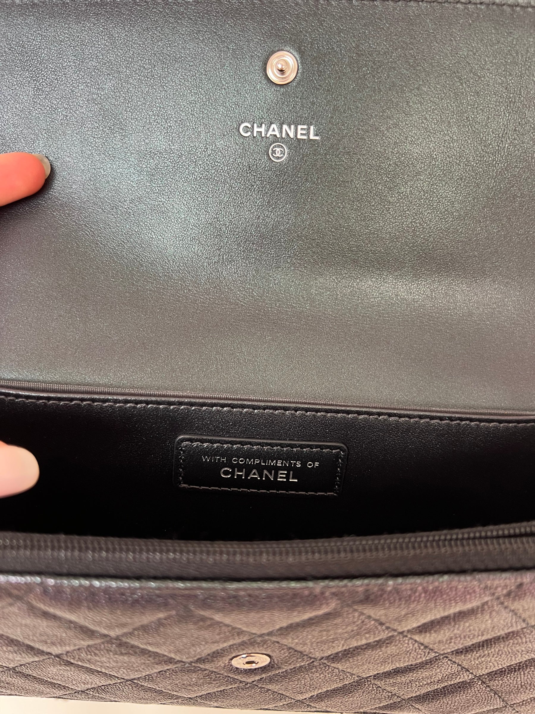 Chanel Purple and Green Iridescent Wristlet Clutch