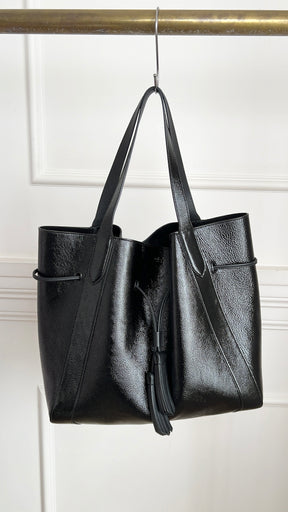 Mulberry Black Grained Patent Leather Millie Tote Bag