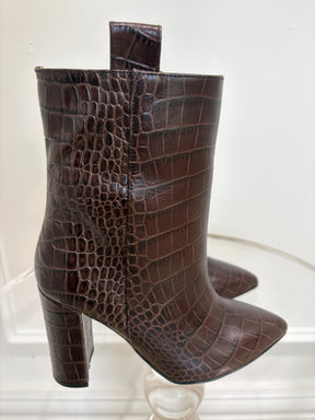 Paris Texas Brown Croc Embossed Heeled Ankle Boots, 36