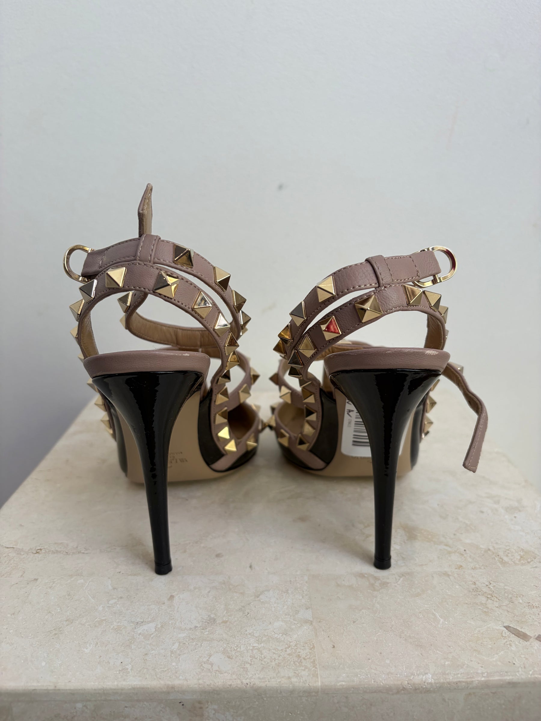Valentino Black Patent and Beige Leather Caged Rockstud Heels, 37