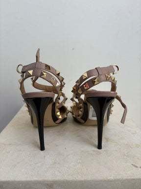 Valentino Black Patent and Beige Leather Caged Rockstud Heels, 37