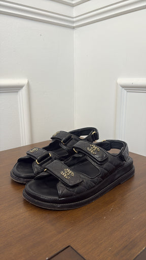 Chanel Black Caviar Leather Dad Sandals, 37.5 C
