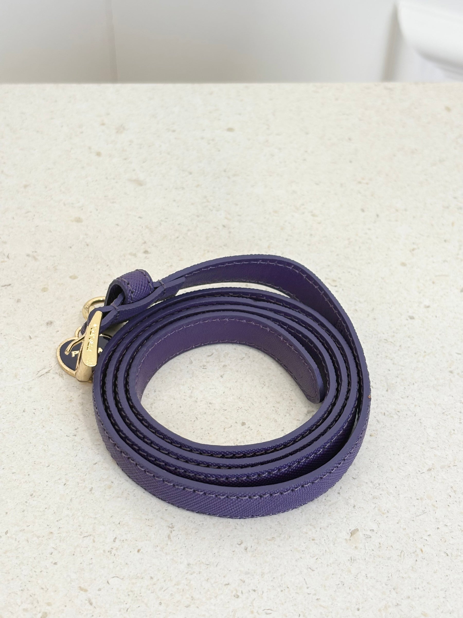 Prada Purple Saffiano Leather Heart Charm Belt, 85