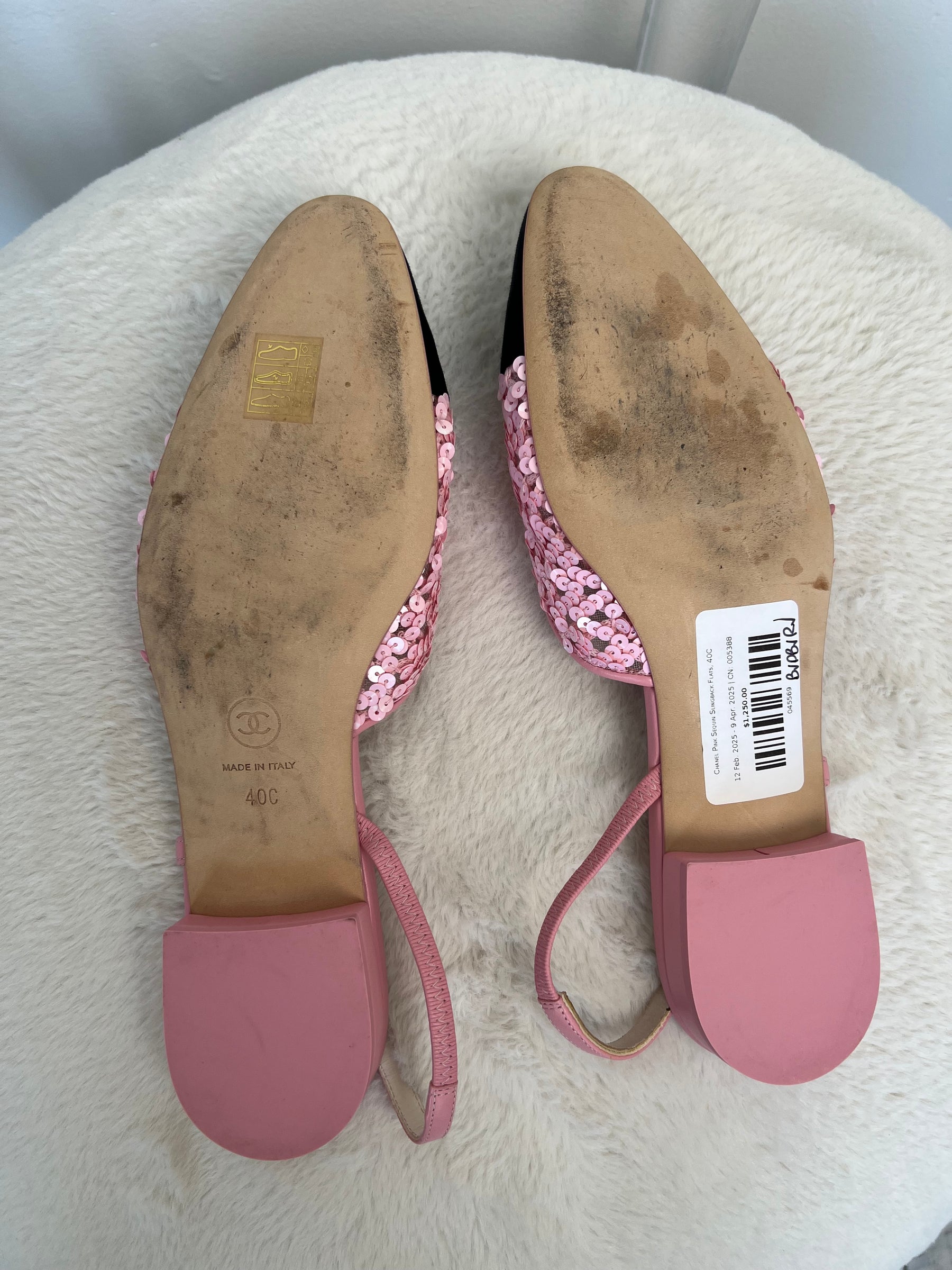 Chanel Pink Sequin Slingback Flats, 40C