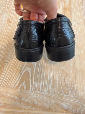 Chanel Black Patent Leather Turnlock Loafer, 39 C