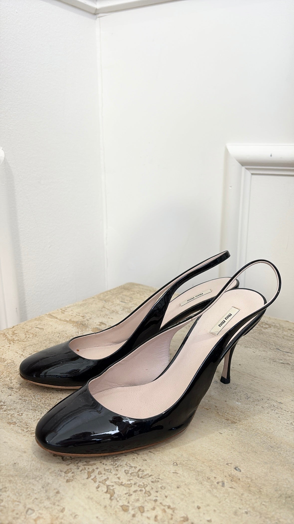 Miu Miu Black Patent Slingback Heels, 36