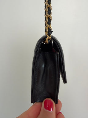 Chanel Black Leather Ruffle Shoulder Crossbody Card Case