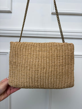 Saint Laurent Raffia Envelope Shoulder Bag Cassandre Logo Chain Strap