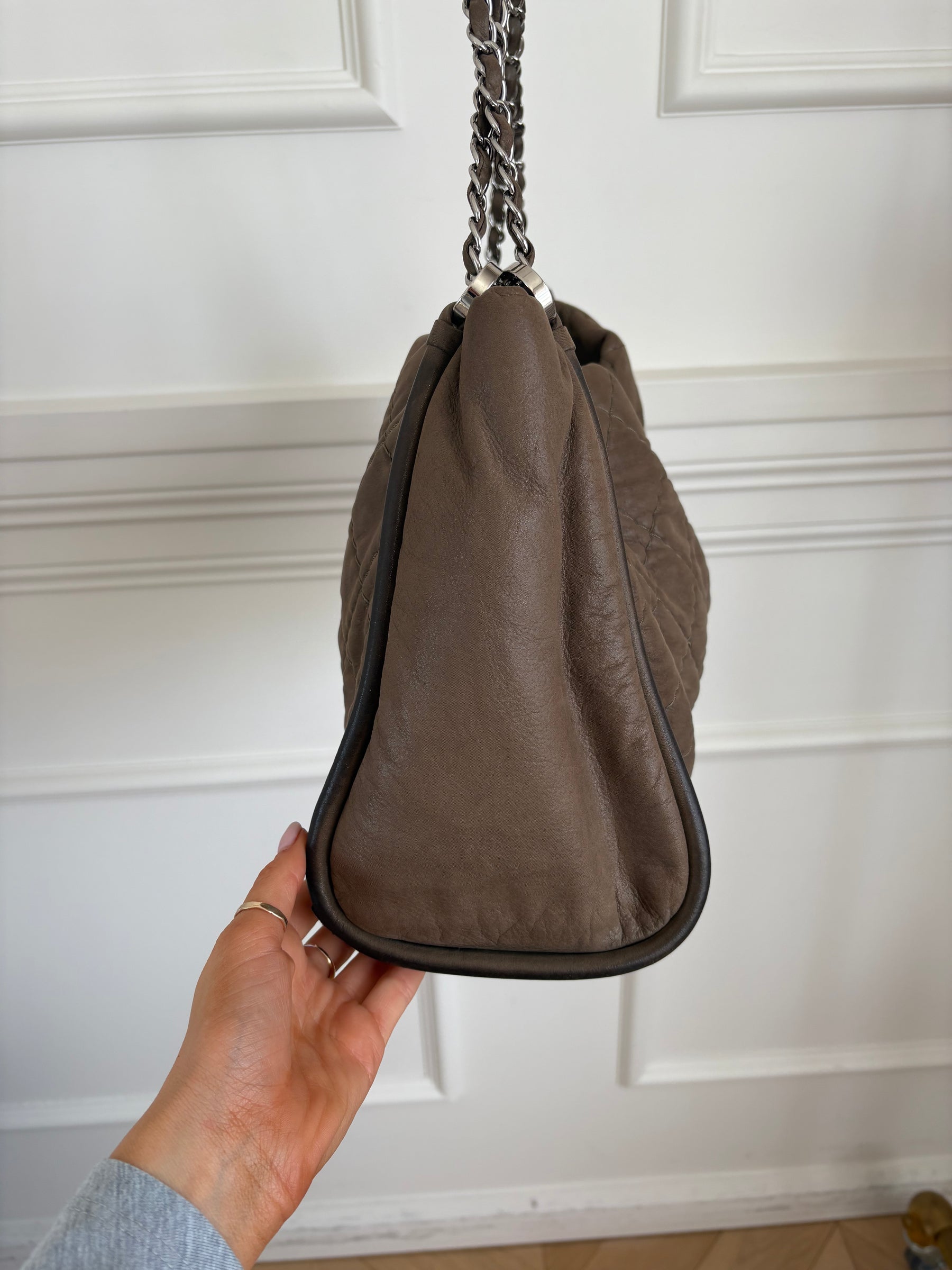 Chanel Taupe Coated Quilted Shoulder Tote