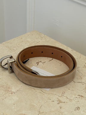 KHAITE Beige Suede Belt with Silver Buckle, 70