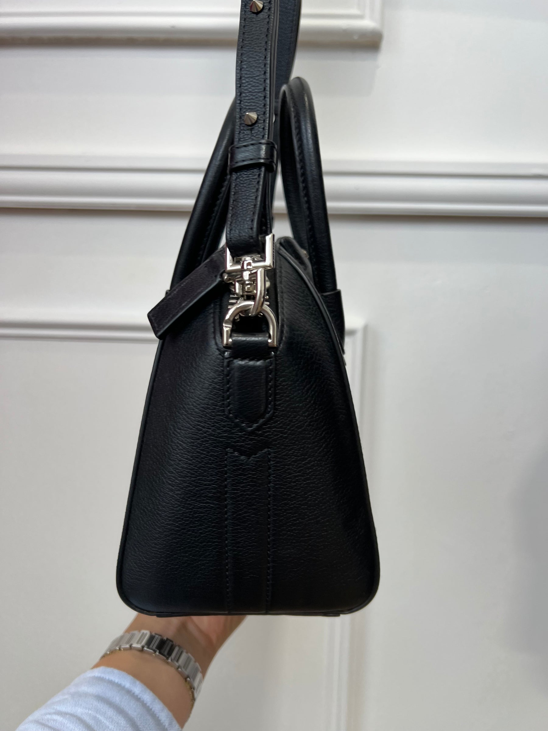 Givenchy Black Leather Mini Antigona with Faux Fur Logo Strap