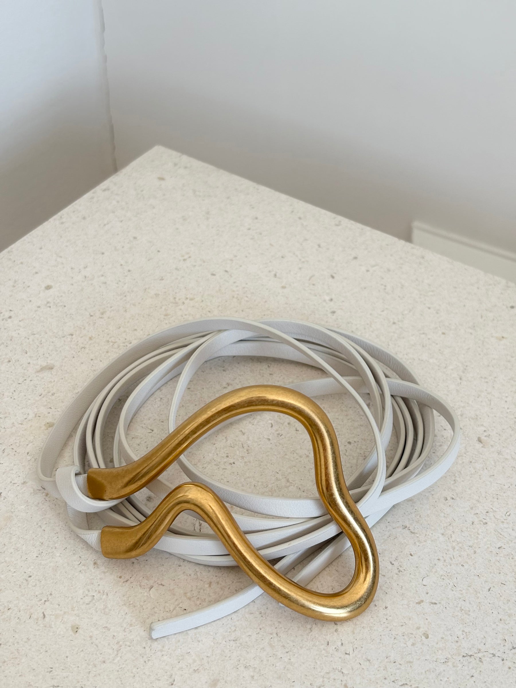 Bottega Veneta White Leather Gold Buckle Wrap belt