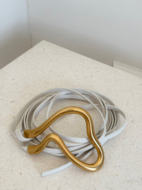 Bottega Veneta White Leather Gold Buckle Wrap belt