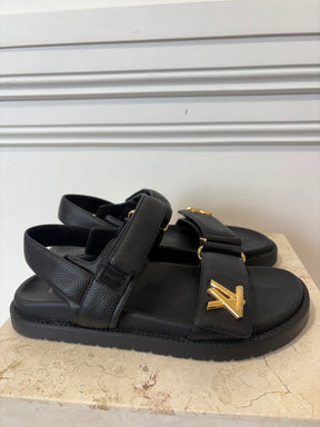 Louis Vuitton Black Leather Sunset Comfort Sandals, 38