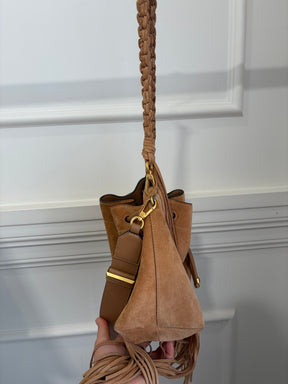 Jimmy Choo Toffee Suede Fringed Cinch Medium Bag
