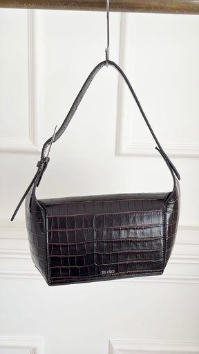 THE ATTICO Dark Brown Croc Embossed 7/7 Shoulder Bag