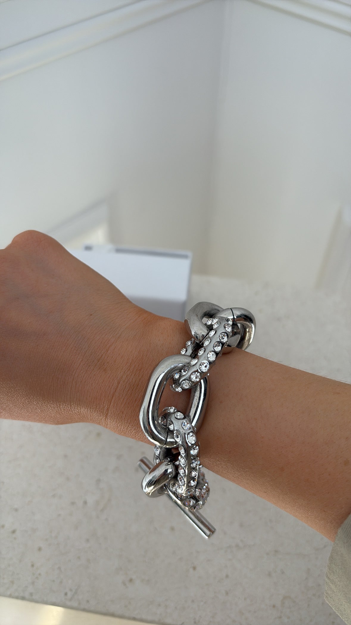 Paco Rabanne Silver Tone and Crystal Chunky Link Bracelet