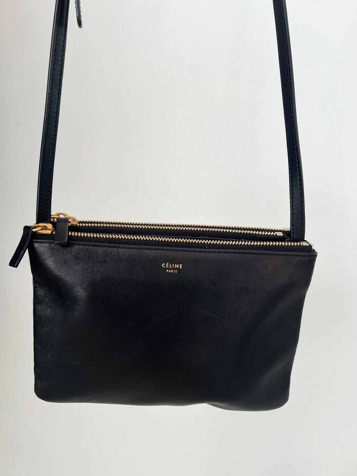 Céline Black Smooth Leather Small Trio Bag