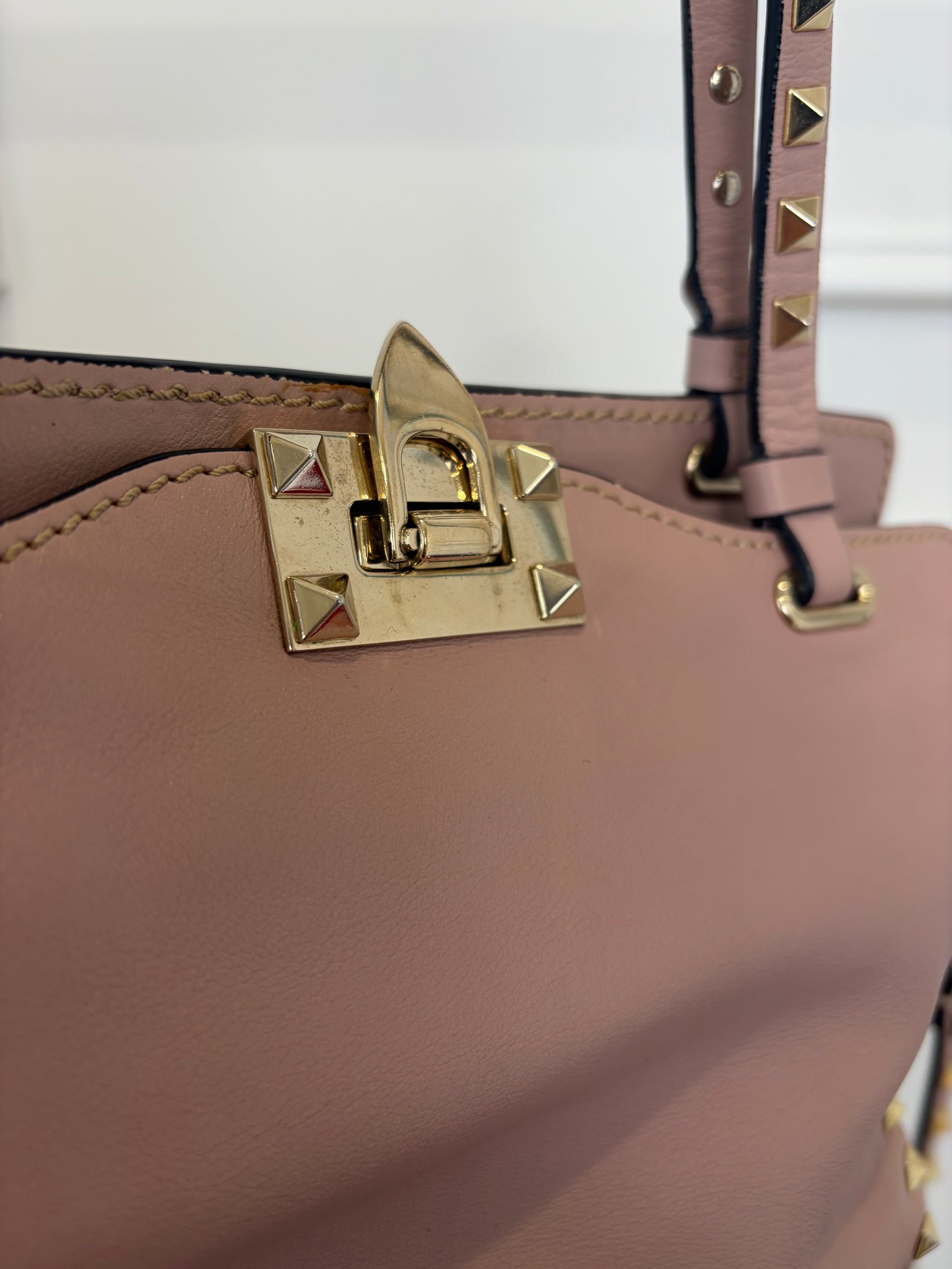 Valentino Garavani Blush Leather Rockstud Tote Bag