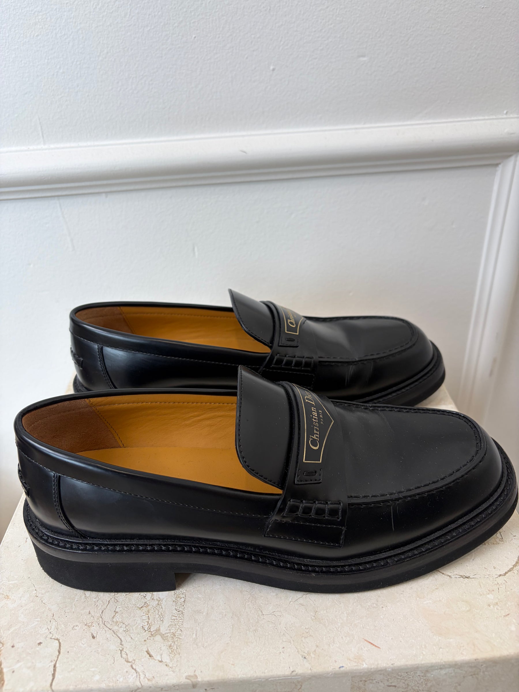 Dior Black Leather Logo 'Boy' Loafer, 38.5D