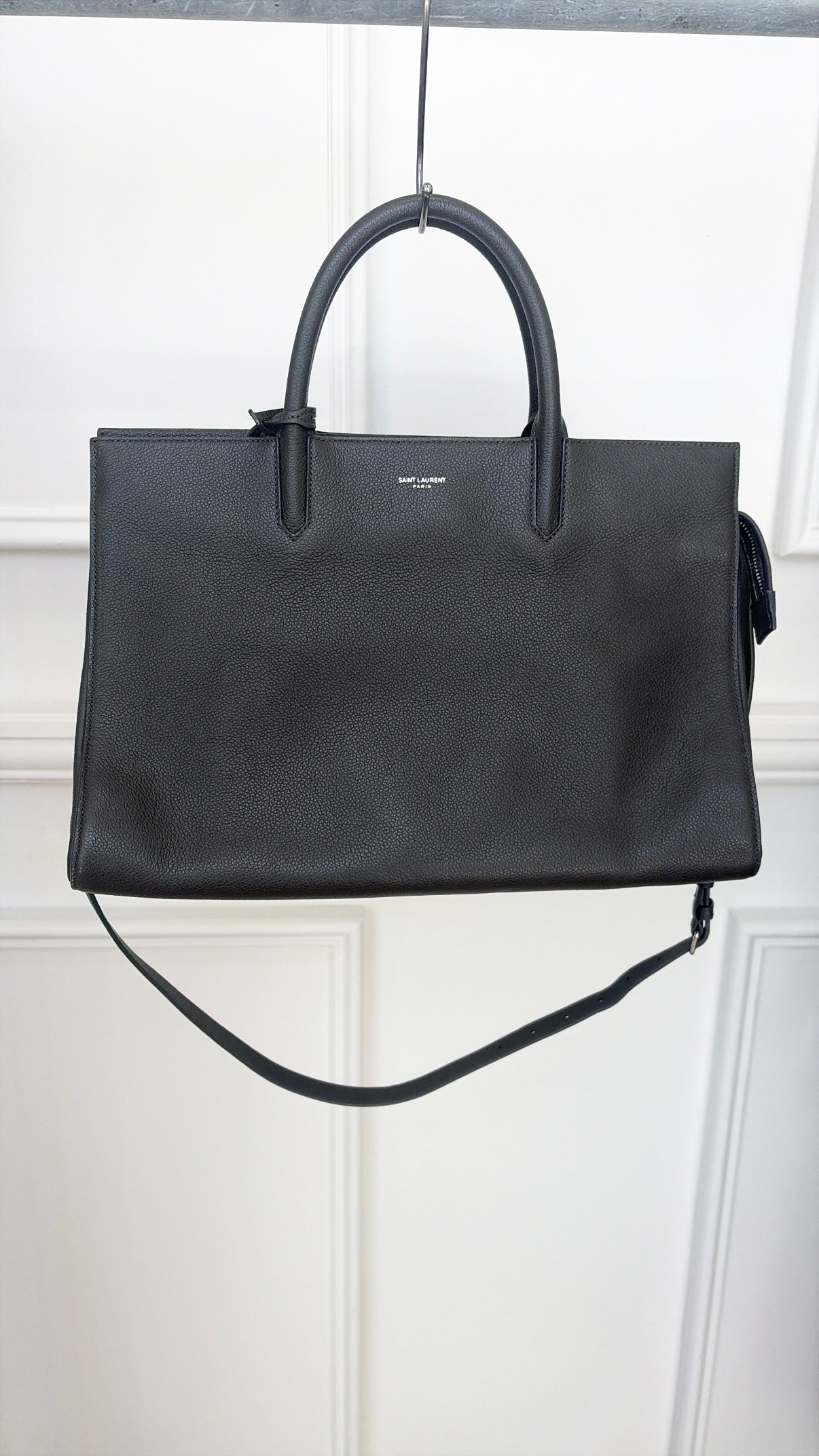 Saint Laurent Grey Leather Top Handle Tote Bag with Shoulder Strap