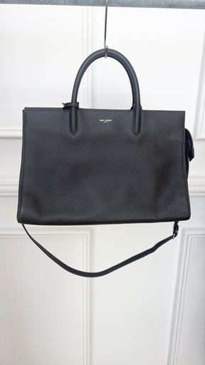 Saint Laurent Grey Leather Top Handle Tote Bag with Shoulder Strap