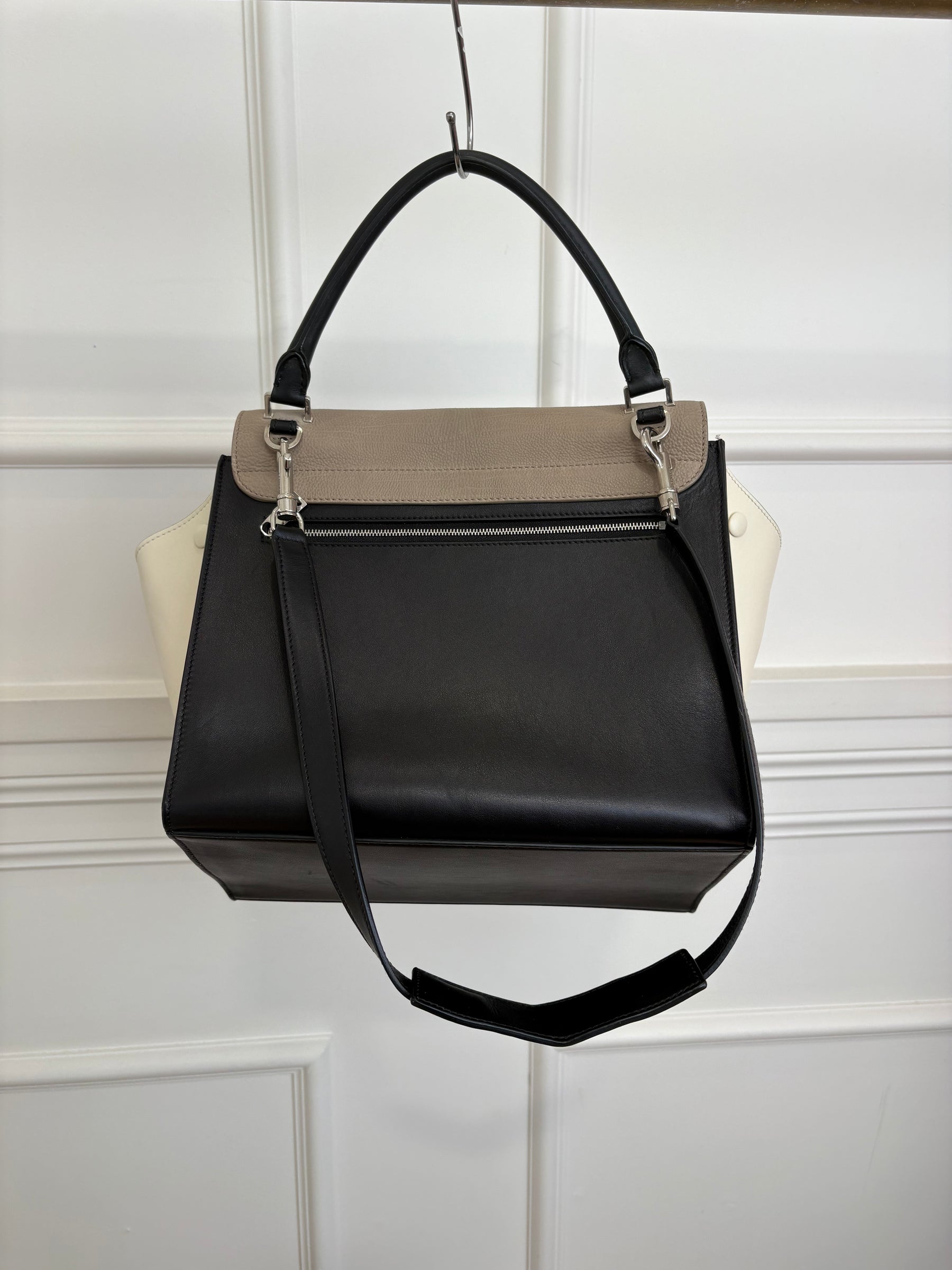 Celine Black, Taupe and Cream Leather Trapeze Bag