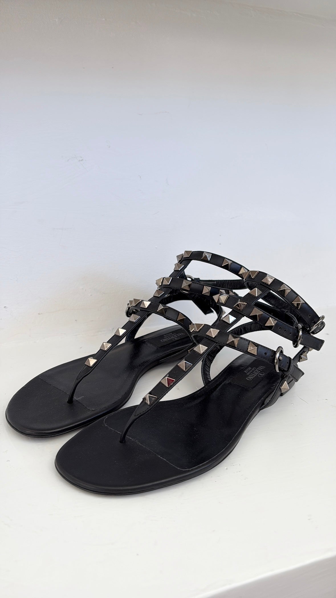 Valentino Garavani Black Leather Rockstud Caged Sandals, 36.5 C
