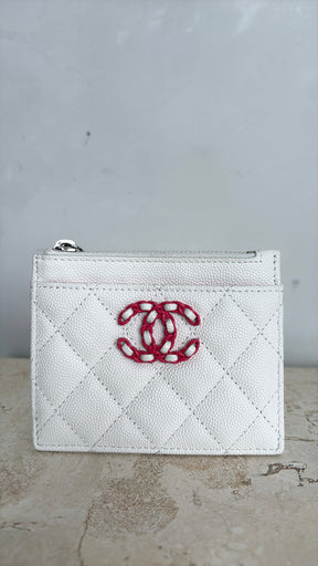 Chanel White Caviar Leather and Pink Hardware 19 Zip Wallet